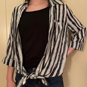 Black and white striped button up